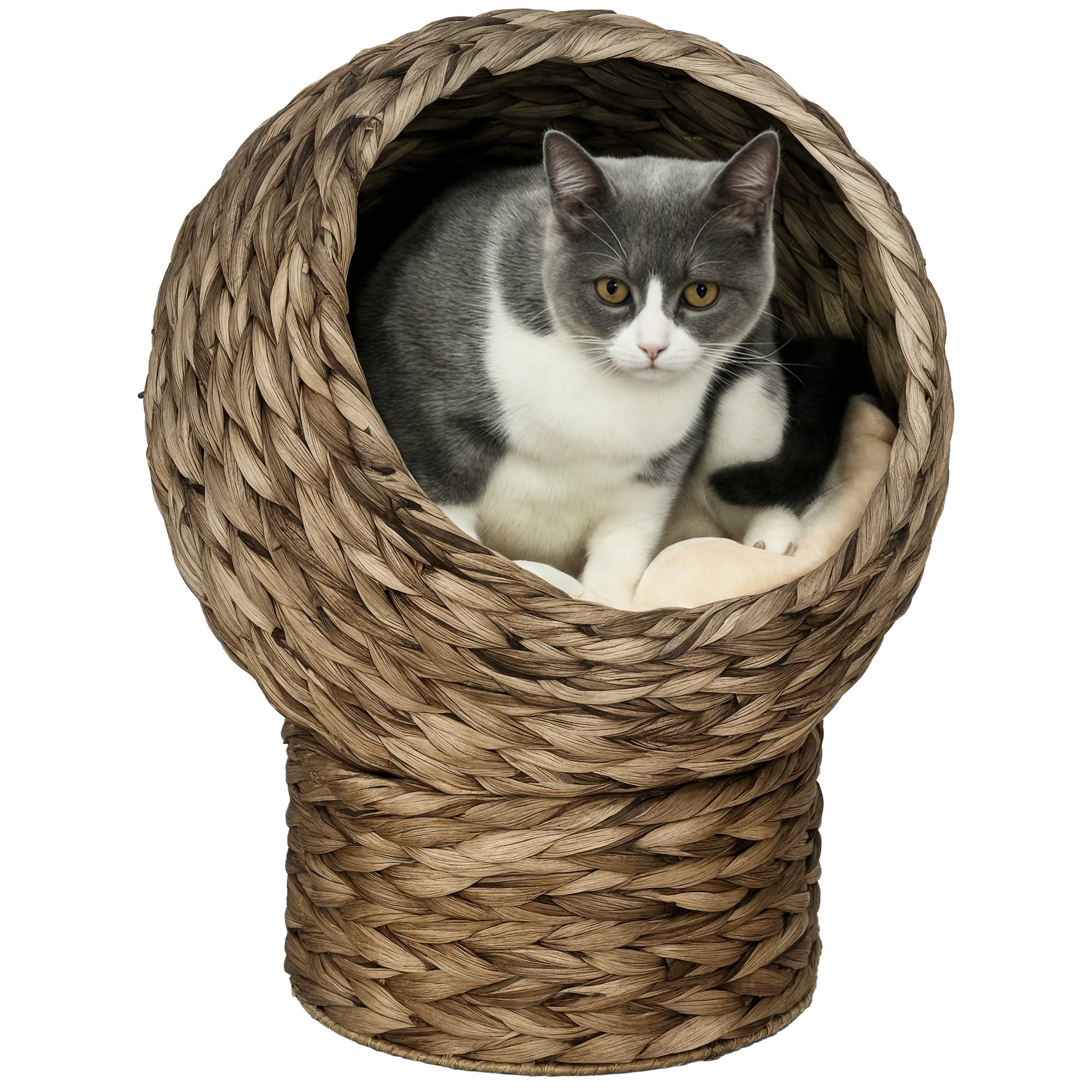 EggNest 20’’ gray handwoven elevated wicker cat bed with rounded top