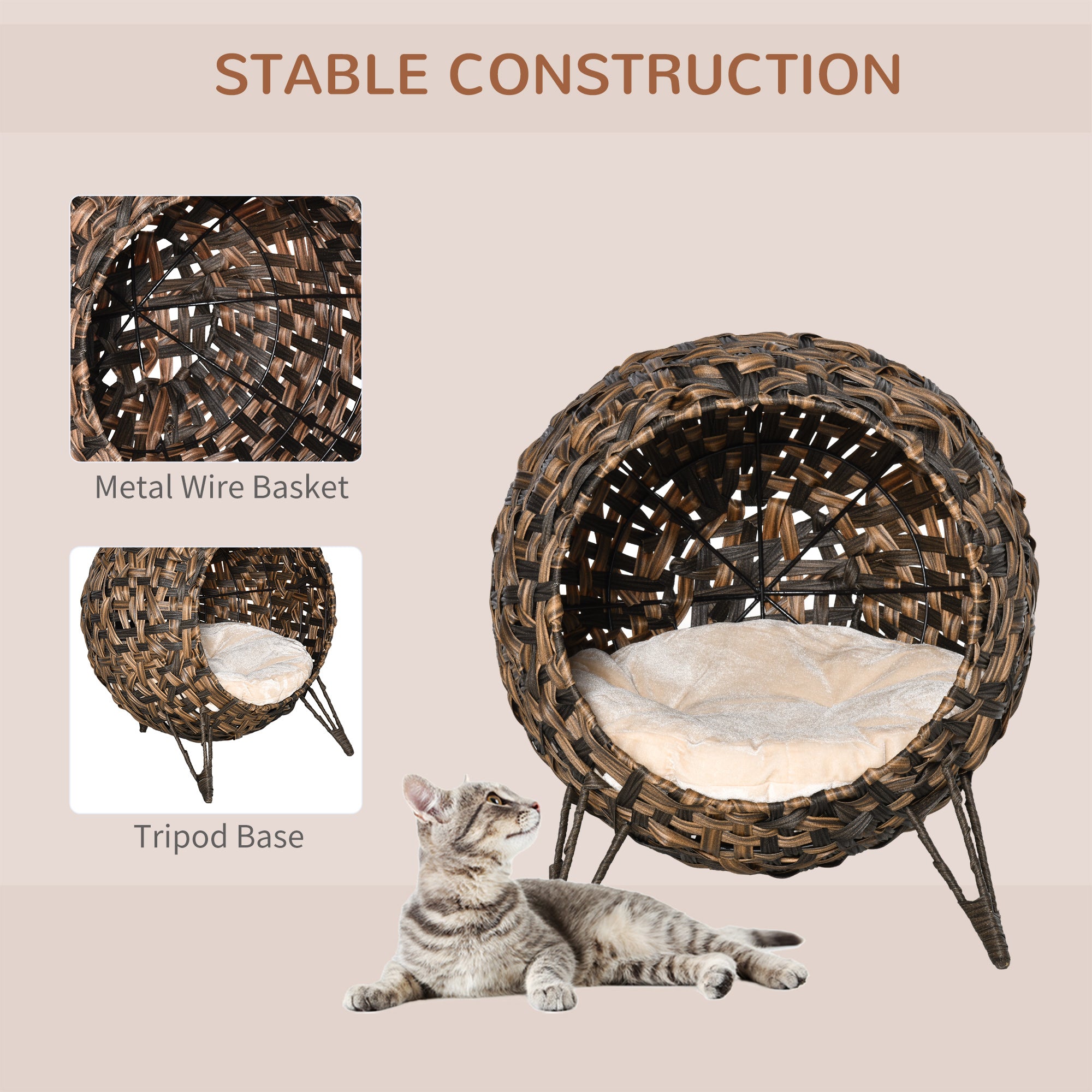 LeafNest 20.5’’ hand-woven elevated cat bed with cream cushion