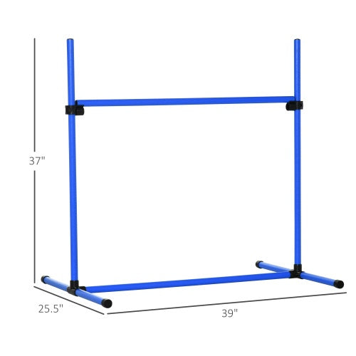 Blue AgiliJump plastic dog agility hurdle with black connectors