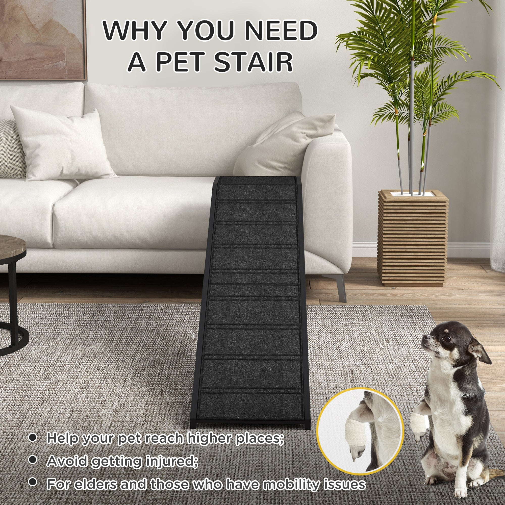 StepGlide™ 77 lbs Wooden Pet Ramp with Top Platform – Black Edition