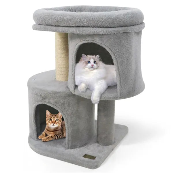 NestStep 26’’ gray plush cat tree with scratching post and dual condos