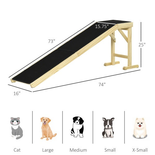 LoftPath Wooden pet ramp with black non-slip surface for cats and dogs