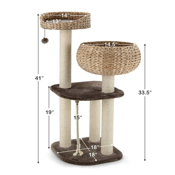 HyacinthClimb 41’’ beige woven basket cat tree with sisal posts