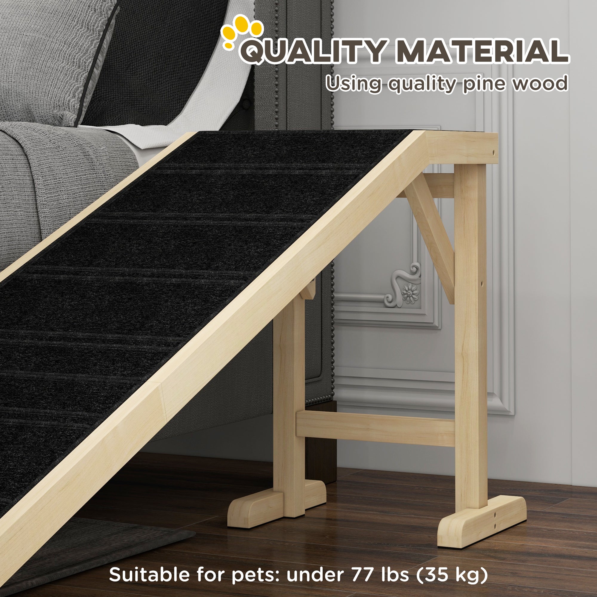 StepGlide™ 77 lbs Wooden Pet Ramp with Top Platform