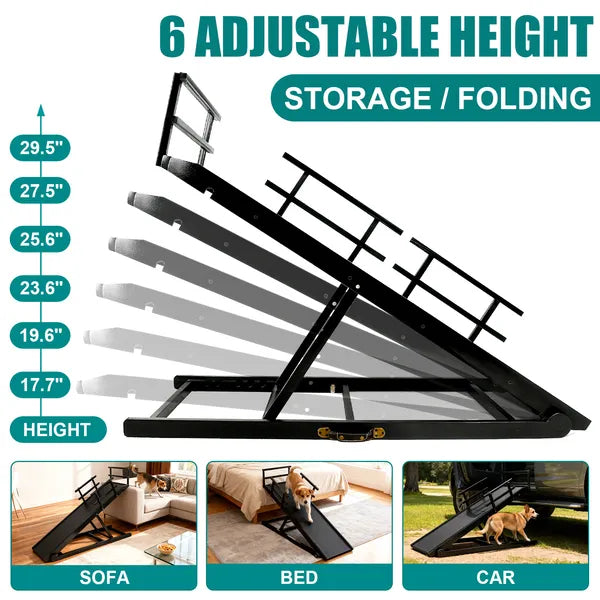 StepGlide Folding Wooden Dog Ramp with black metal frame and 6 height settings