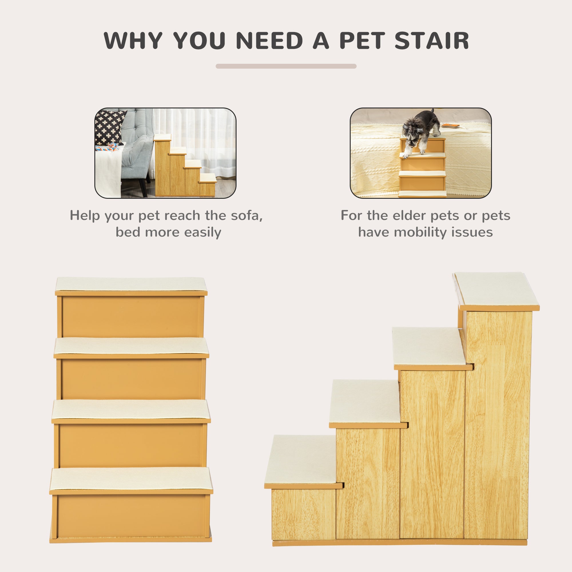SoftStep™ 66 lbs 4-Step Pet Stairs with Removable Plush Cover – Natural