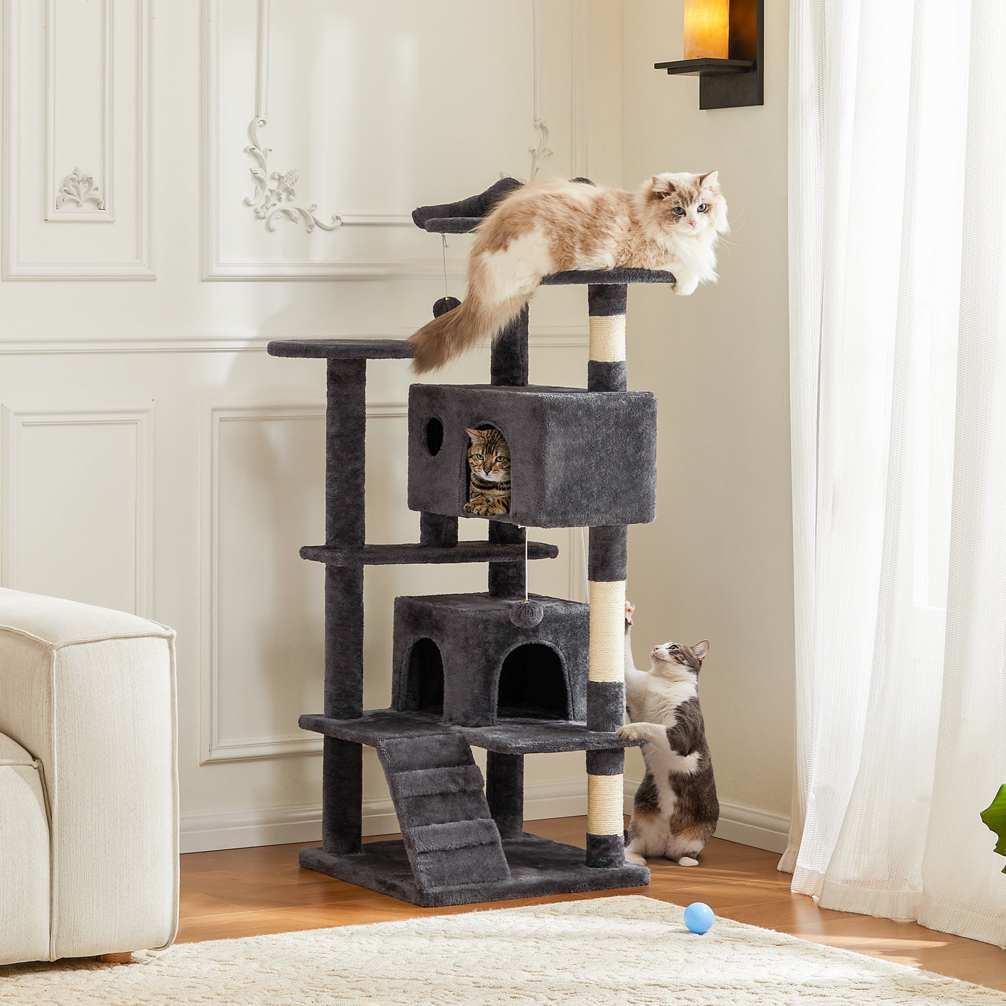 MegaClimb large gray multi-level cat tree with sisal posts and plush platforms