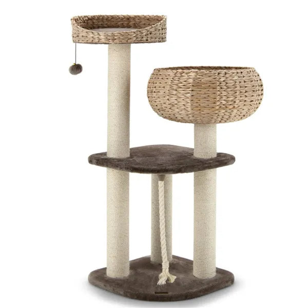 HyacinthClimb 41’’ beige woven wicker cat tree with hammocks and sisal posts