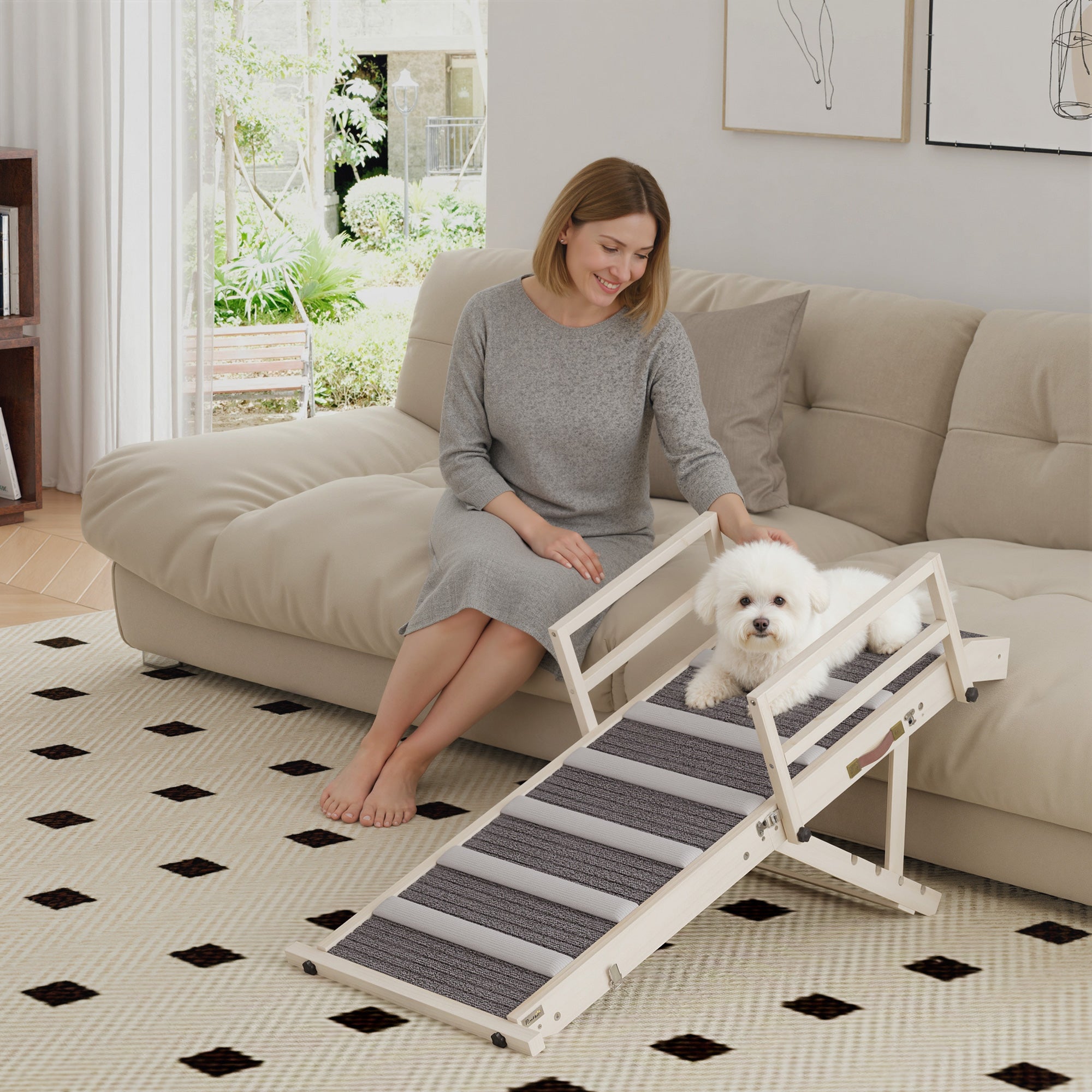 FlexiClimb™ 88 lbs Folding Wooden Pet Ramp with 4 Adjustable Heights