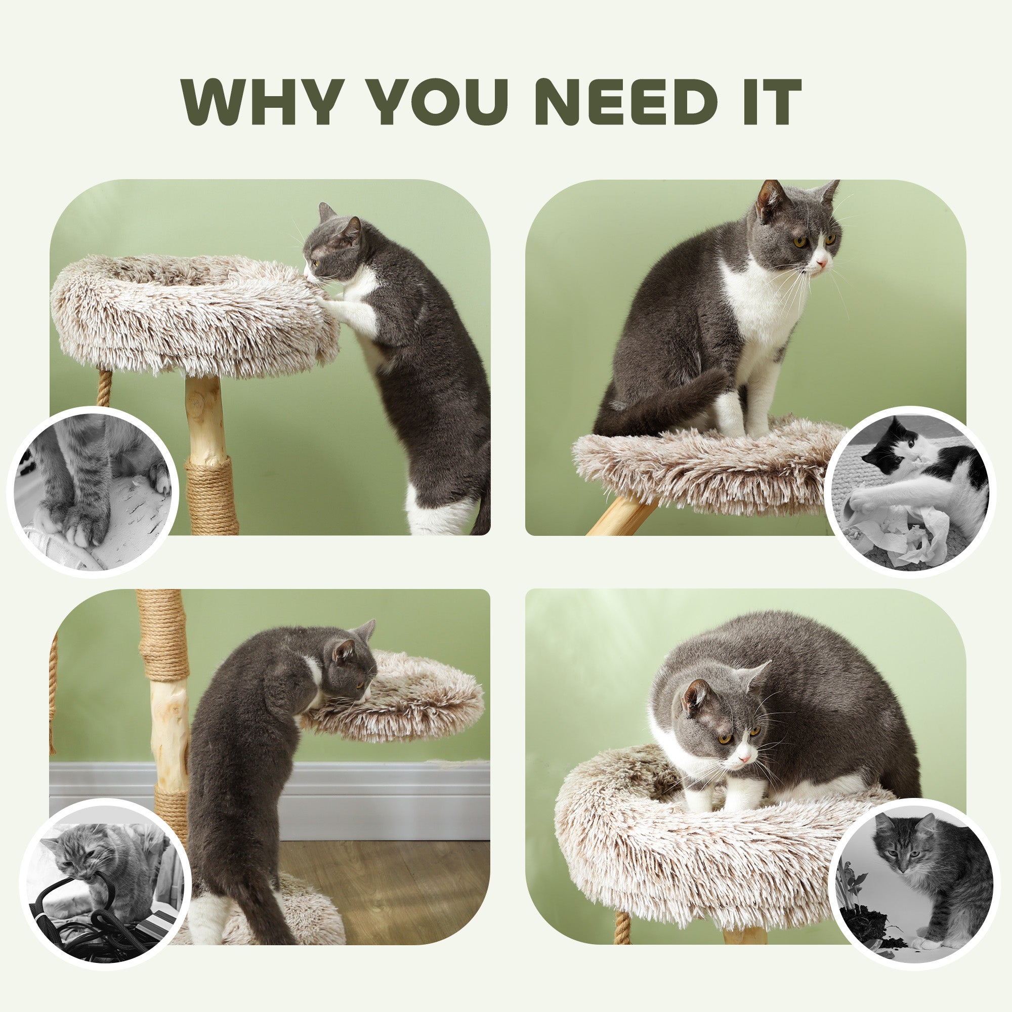 WoodClimb 35’’ modern cat tree with faux fur top, rope-wrapped legs