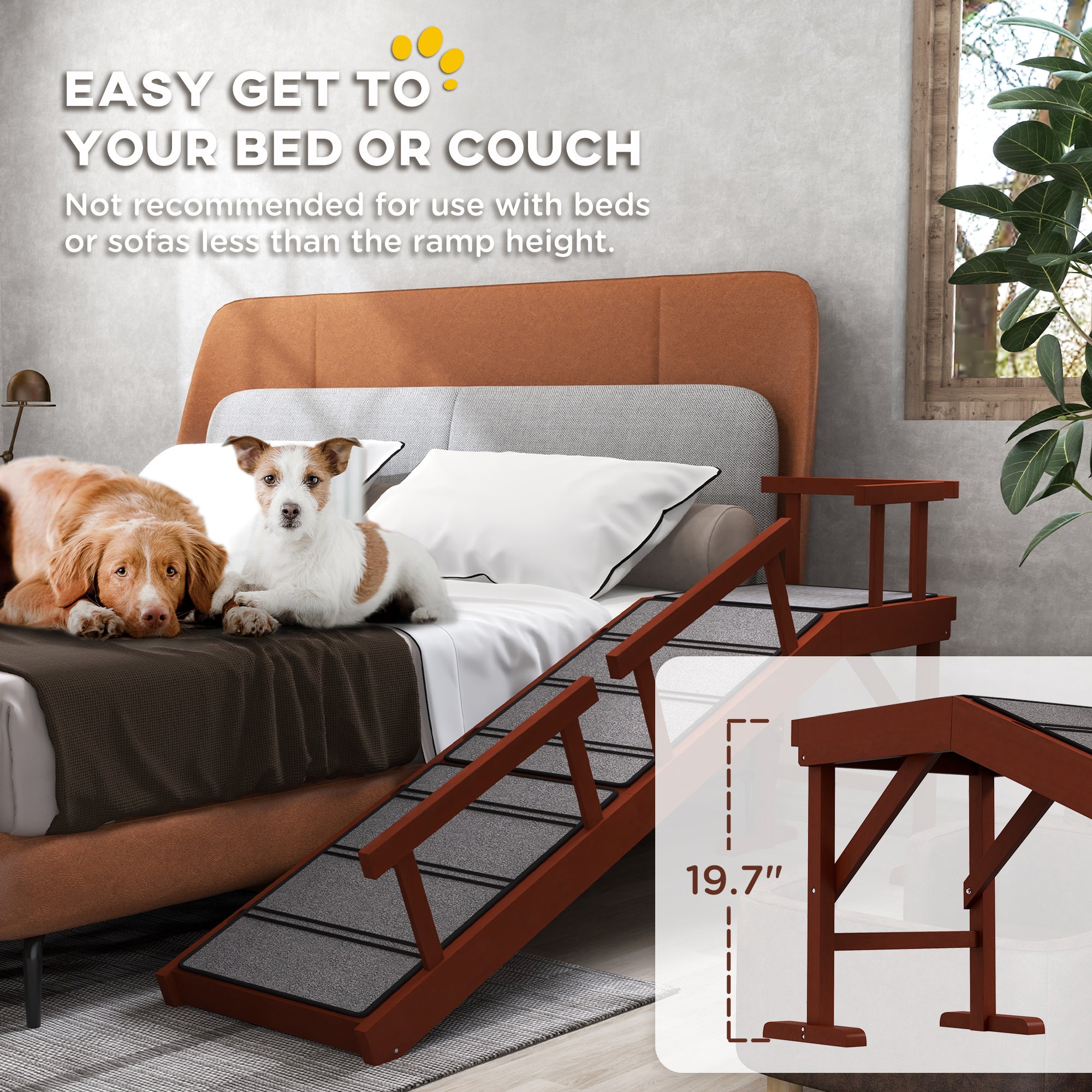 ClimbSure™ 66 lbs Wooden Pet Ramp with Removable Guardrails – 60