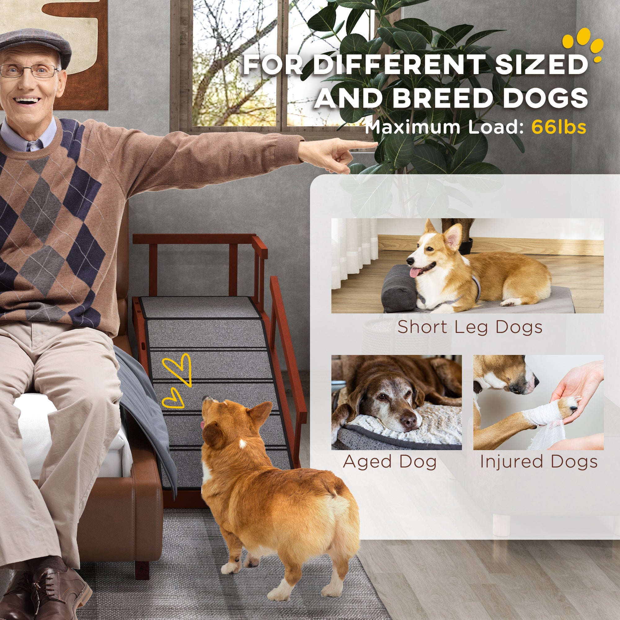 SafeClimb™ Compact 66 lbs Wooden Pet Ramp with Removable Guardrails – 49