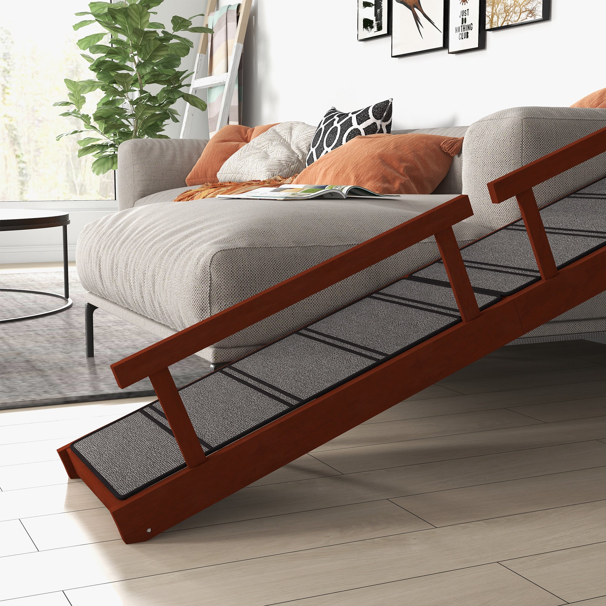 SafeClimb™ 88 lbs Wooden Pet Ramp with Removable Guardrails – 20° Slope