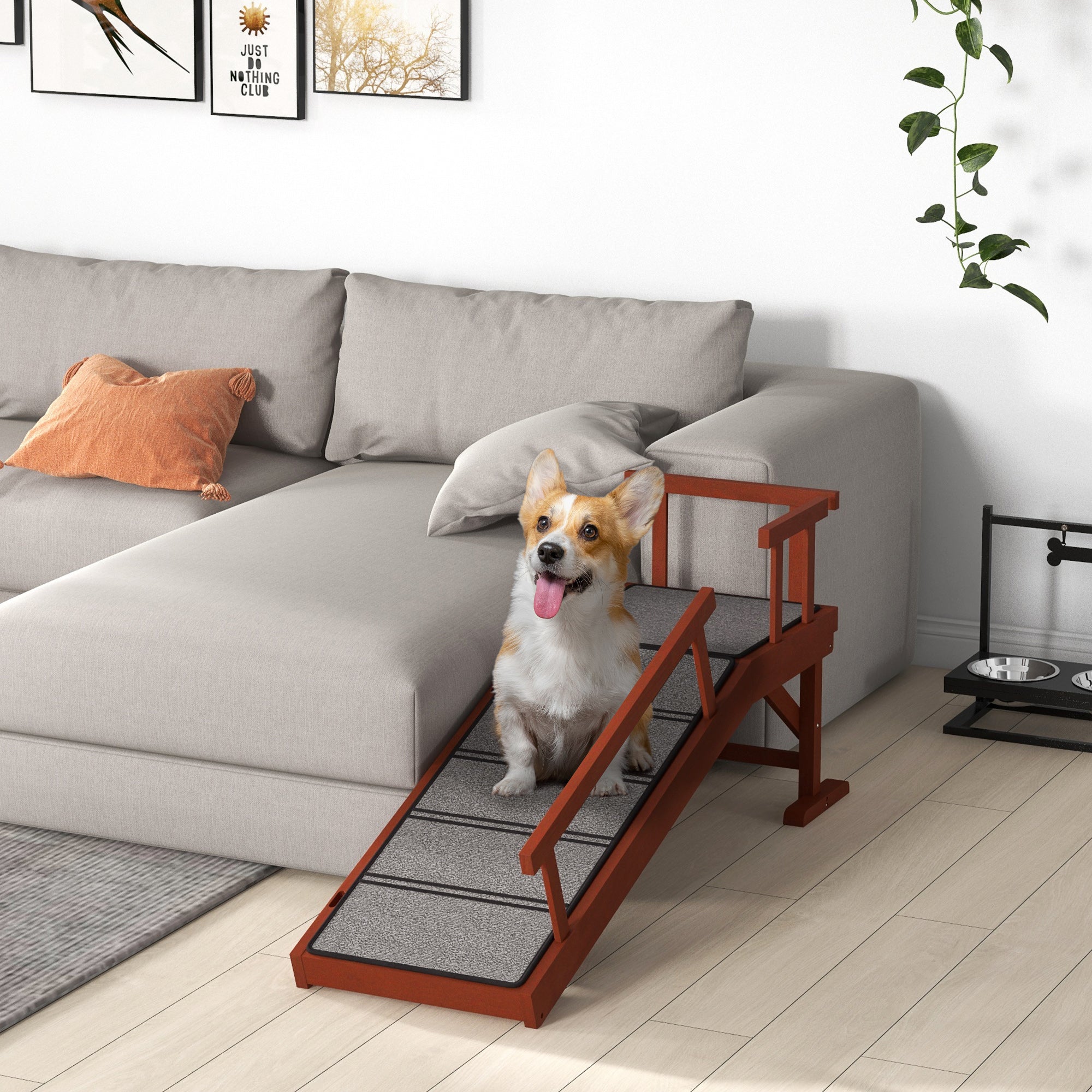 SafeClimb™ Compact 66 lbs Wooden Pet Ramp with Removable Guardrails – 49