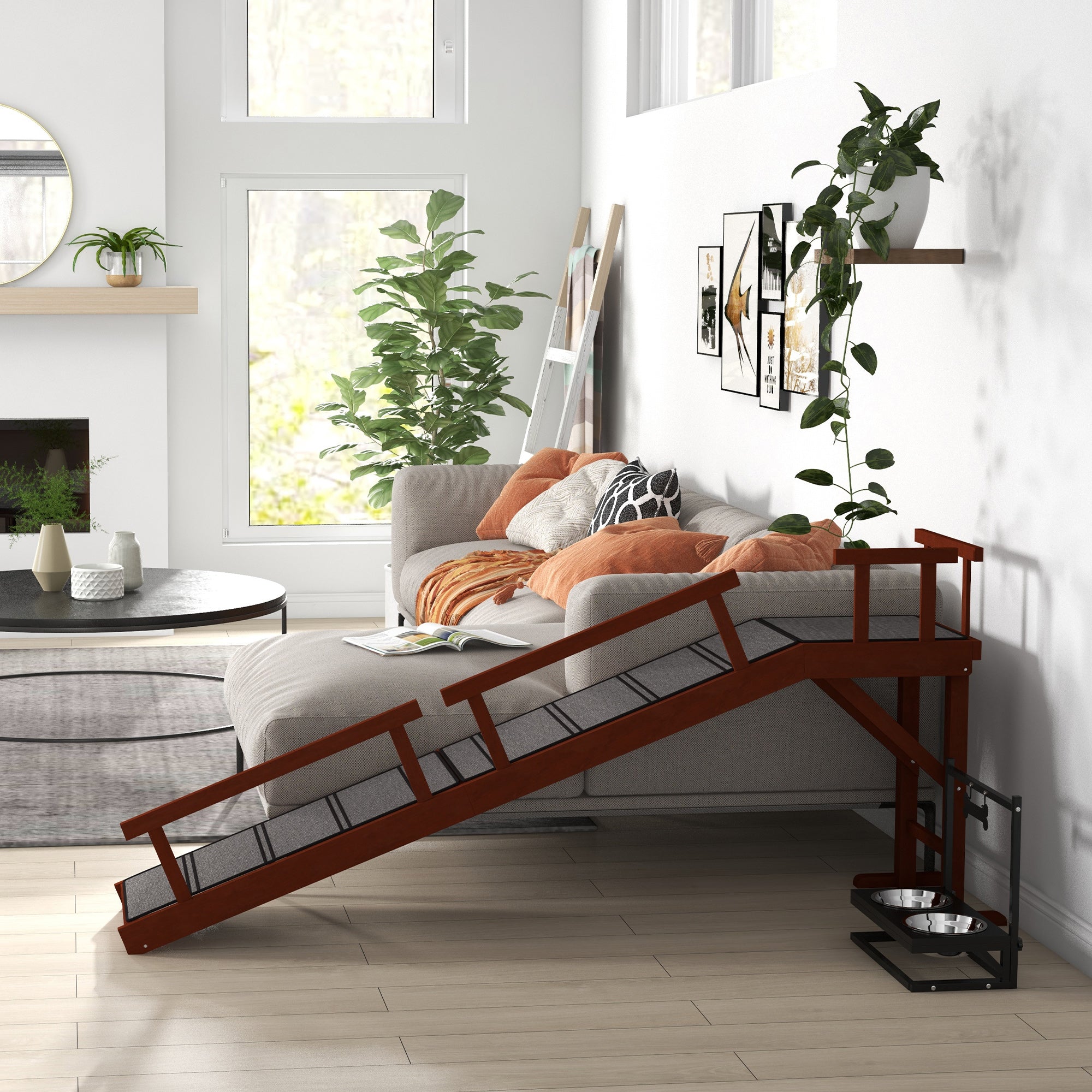 SafeClimb™ 88 lbs Wooden Pet Ramp with Removable Guardrails – 20° Slope