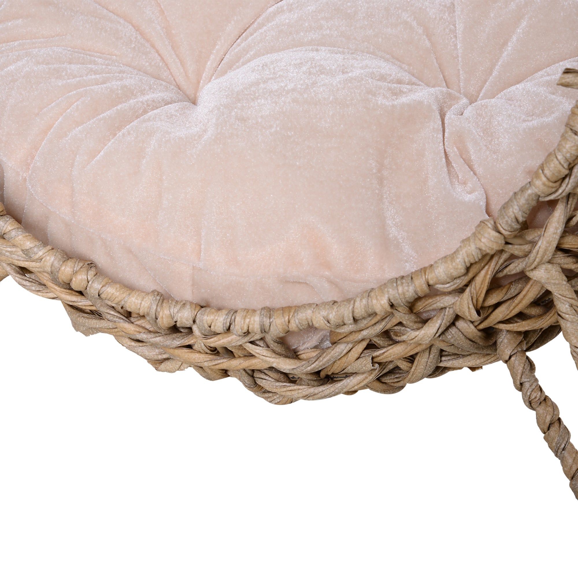 LeafNest beige velvet cushion in 20.5in hand-woven wicker cat bed basket