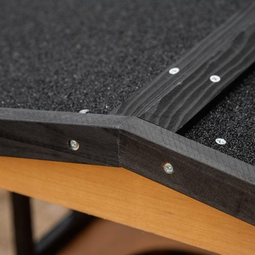 WoodHaven black wooden frame with silver screws on cat house