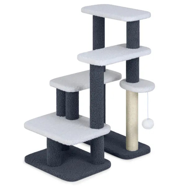 StepClimb 2-in-1 gray white cat stairs tree with sisal posts ball toy