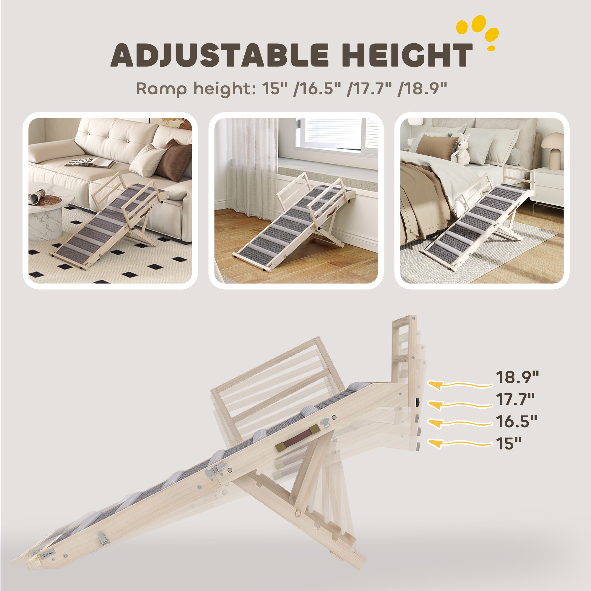 FlexiClimb™ 88 lbs Folding Wooden Pet Ramp with 4 Adjustable Heights