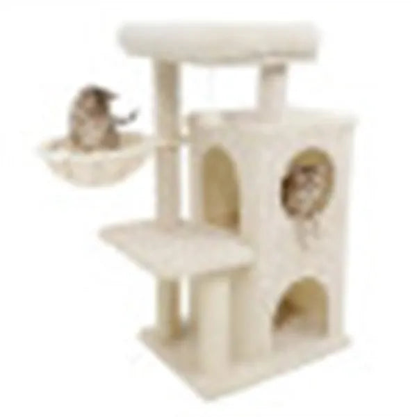 SafeClimb 33.5’’ cream multi-level cat tree with condo and posts
