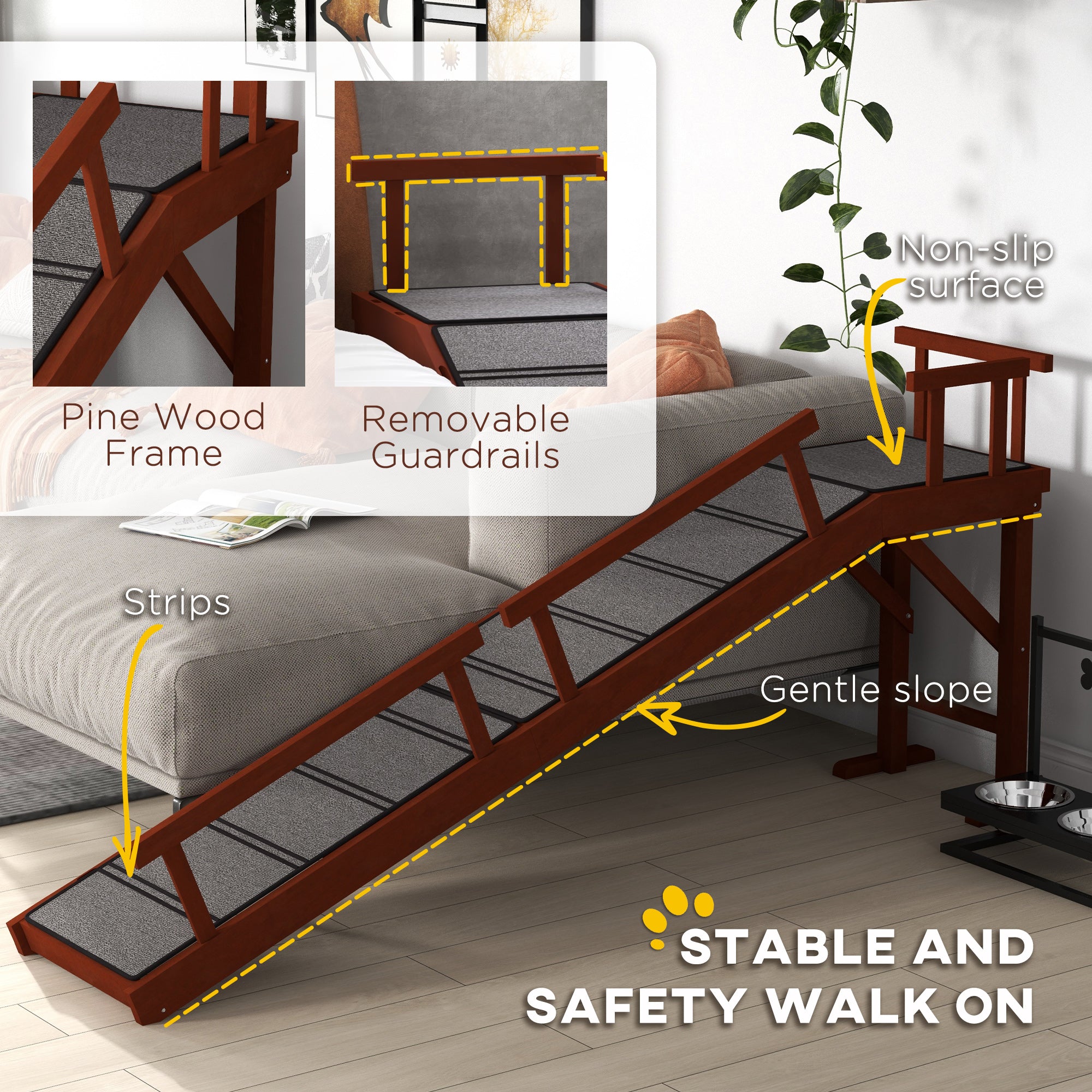 SafeClimb™ 88 lbs Wooden Pet Ramp with Removable Guardrails – 20° Slope