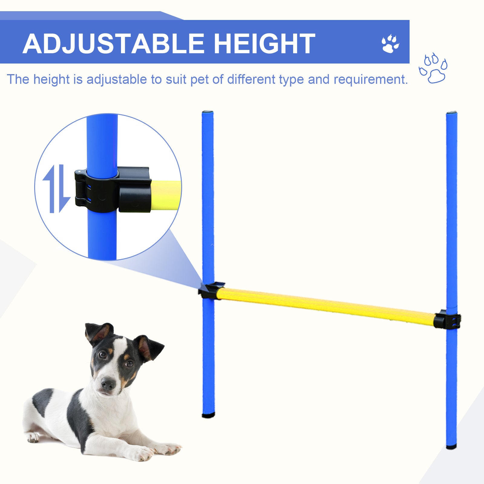 AgiliArena blue yellow adjustable height dog agility hurdle