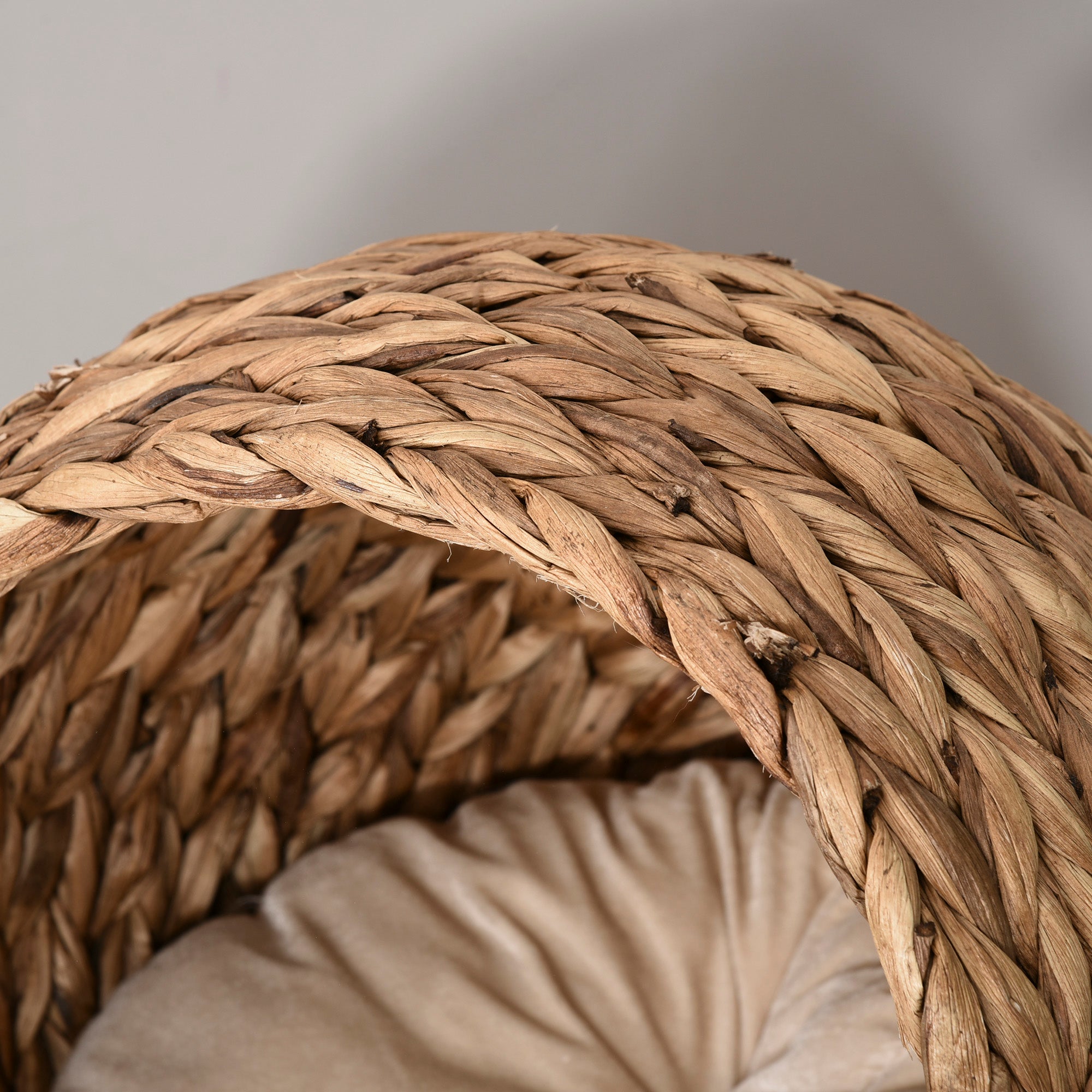 EggNest Handwoven straw cat bed basket with cushion