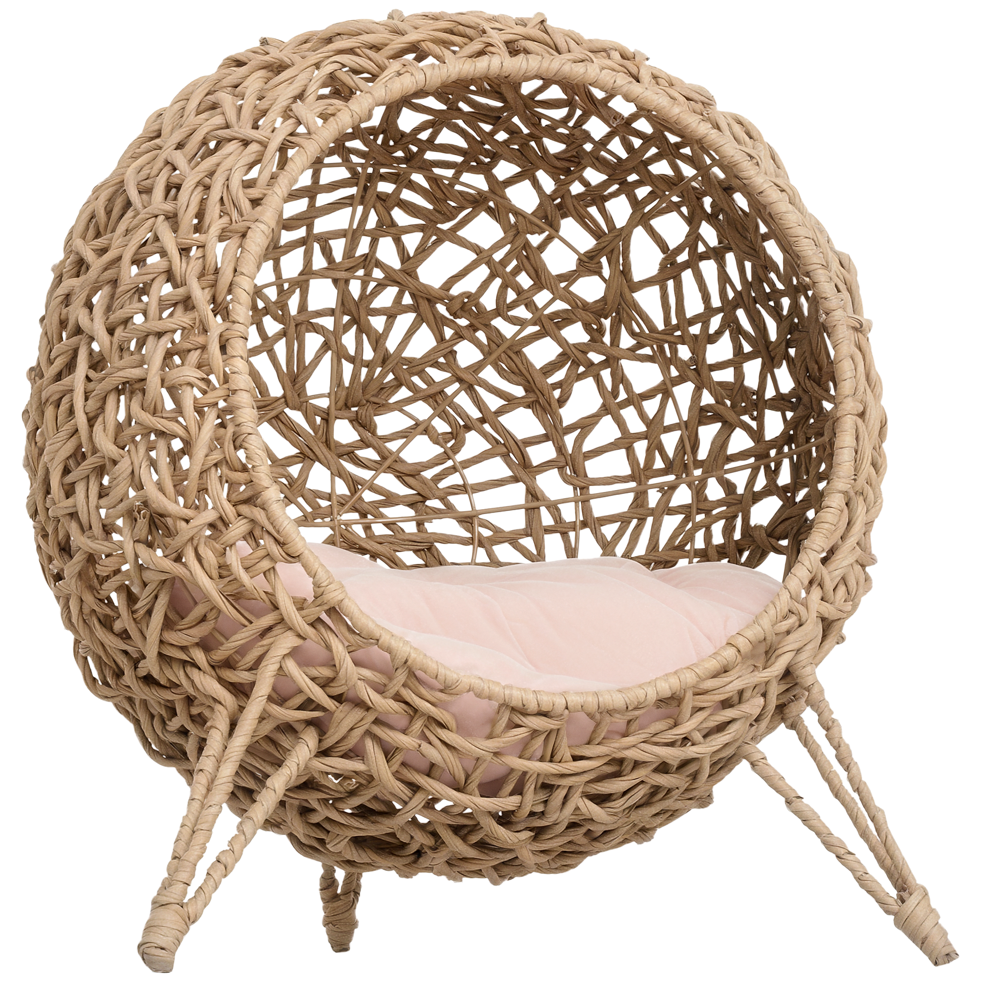 LeafNest 20.5’’ beige wicker hanging cat bed with pink cushion