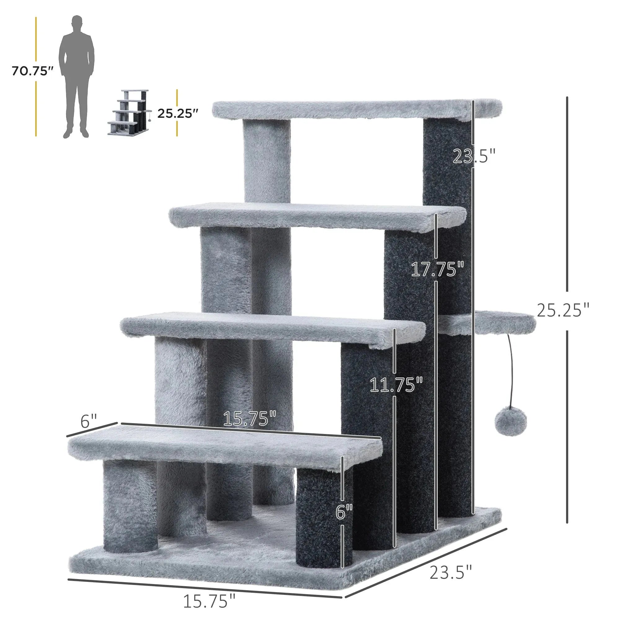 StepClimb cat stairs tree with gray black carpeted platforms posts