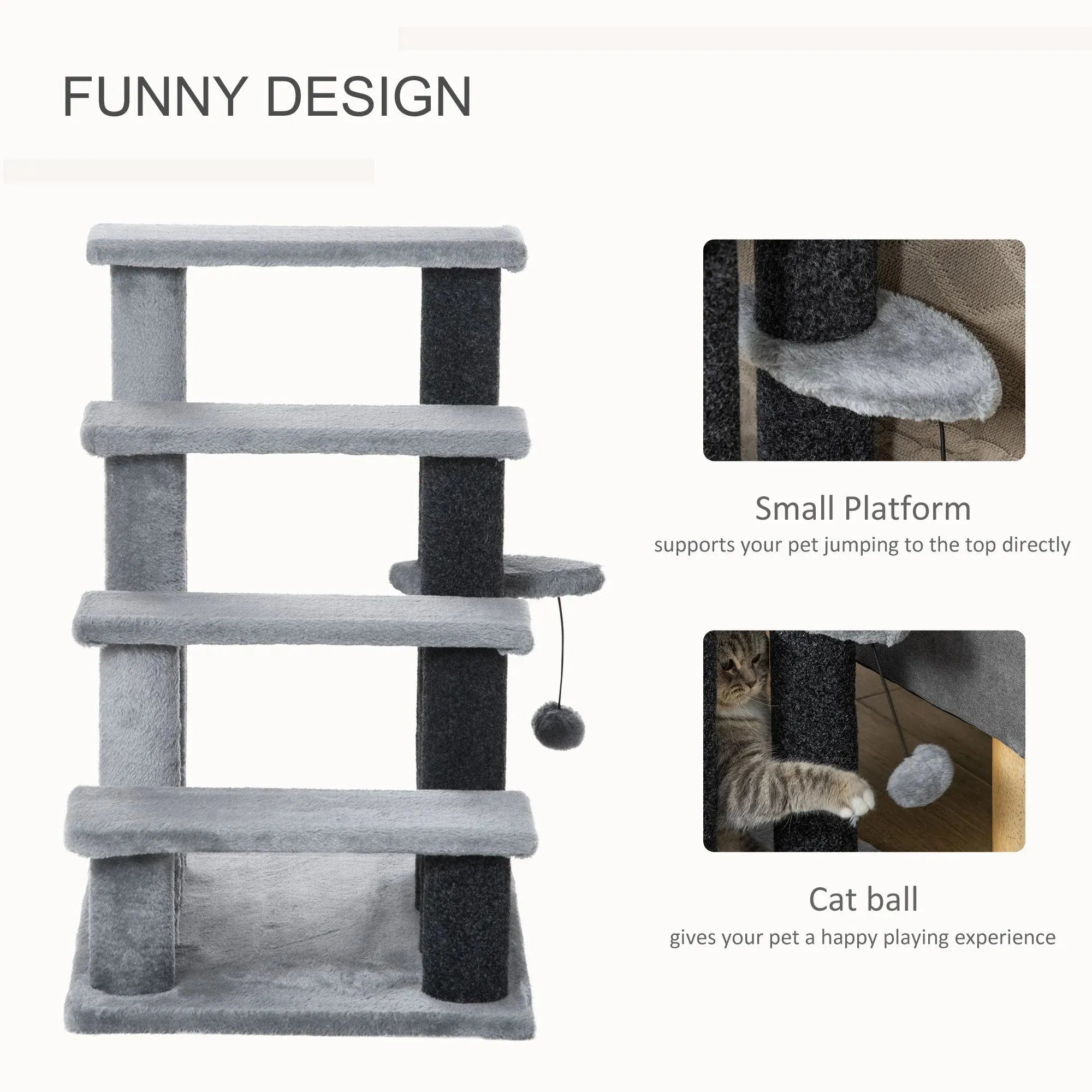 StepClimb cat stairs tree with gray black plush platforms scratching posts
